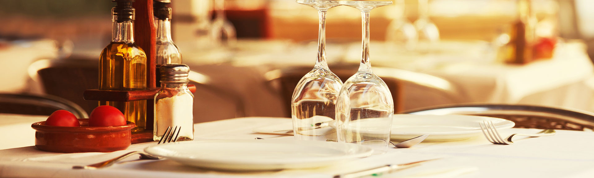 Restaurant table at sunset